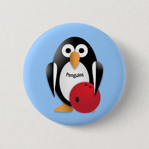 Penguin with a bowling bowl 6 cm round badge