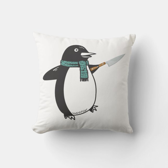 Penguin with a Knife T-Shirt Cushion (Front)