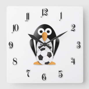 Penguin with a soccer ball square wall clock