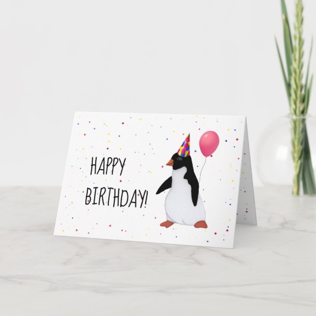 Penguin With Balloon Birthday Card (Front)