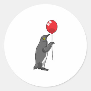 Penguin with Balloon Classic Round Sticker