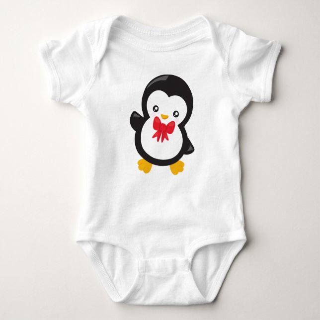 Penguin With Bow Tie, Cute Penguin, Little Penguin Baby Bodysuit (Front)