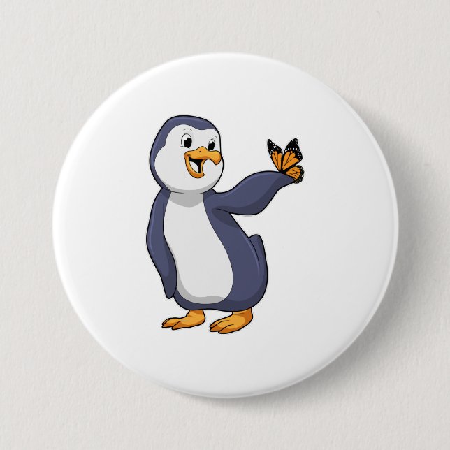 Penguin with Butterfly 7.5 Cm Round Badge (Front)