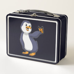 Penguin with Butterfly Metal Lunch Box