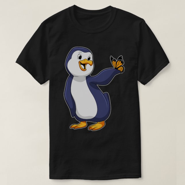 Penguin with Butterfly T-Shirt (Design Front)