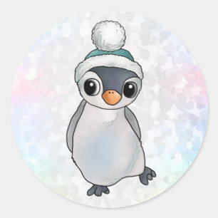 penguin with cap classic round sticker