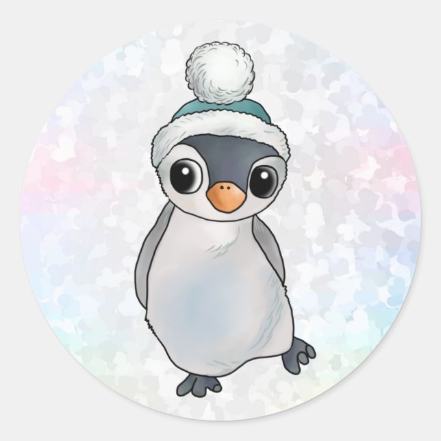 penguin with cap classic round sticker (Front)