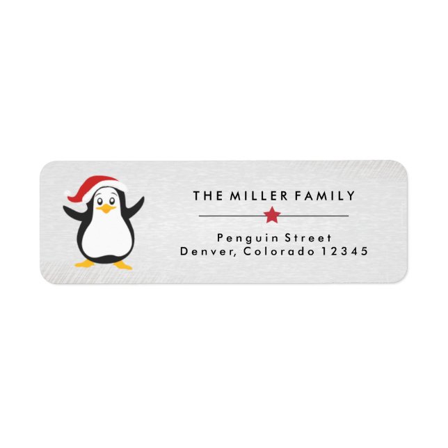 Penguin with Christmas Hat Holiday Address Labels (Front)
