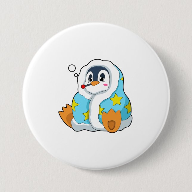Penguin with Clinical thermometer 7.5 Cm Round Badge (Front)