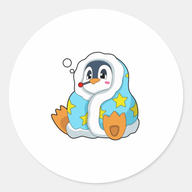 Penguin with Clinical thermometer Classic Round Sticker (Front)