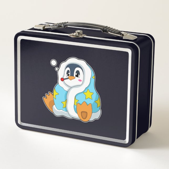 Penguin with Clinical thermometer Metal Lunch Box (Front)