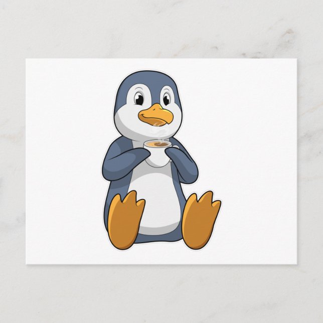 Penguin with Coffee Cup Postcard (Front)