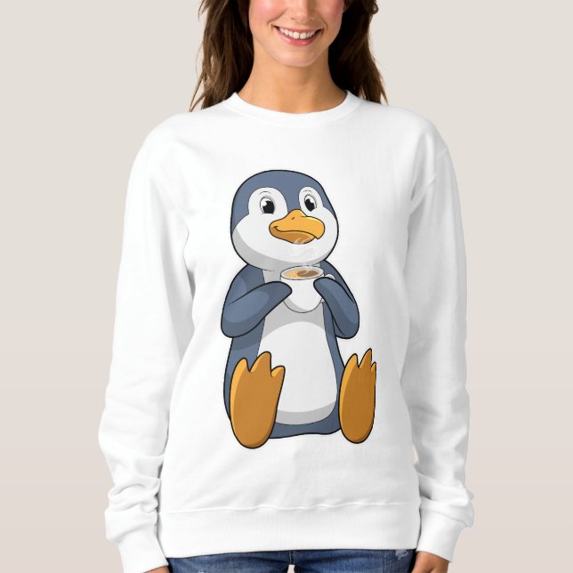 Penguin with Coffee Cup Sweatshirt (Front)