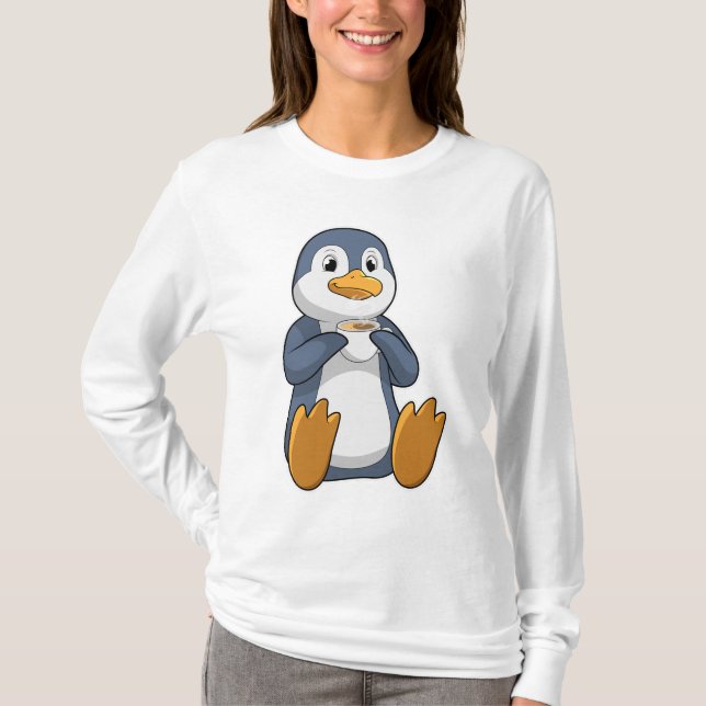 Penguin with Coffee Cup T-Shirt (Front)