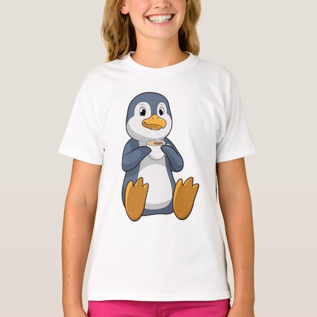 Penguin with Coffee Cup T-Shirt (Front)