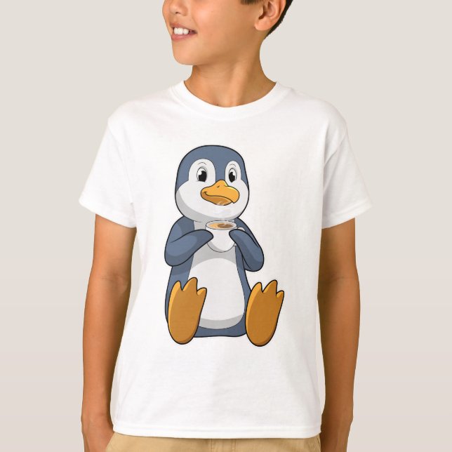 Penguin with Coffee Cup T-Shirt (Front)