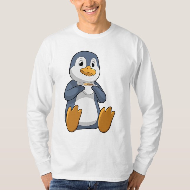 Penguin with Coffee Cup T-Shirt (Front)