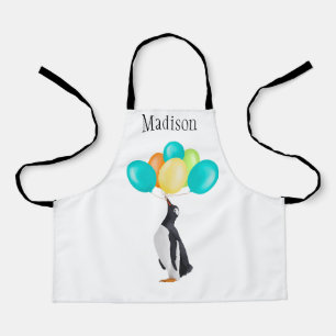 Penguin With Colorful Balloons Apron