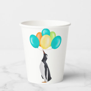 Penguin With Colorful Balloons Paper Cups