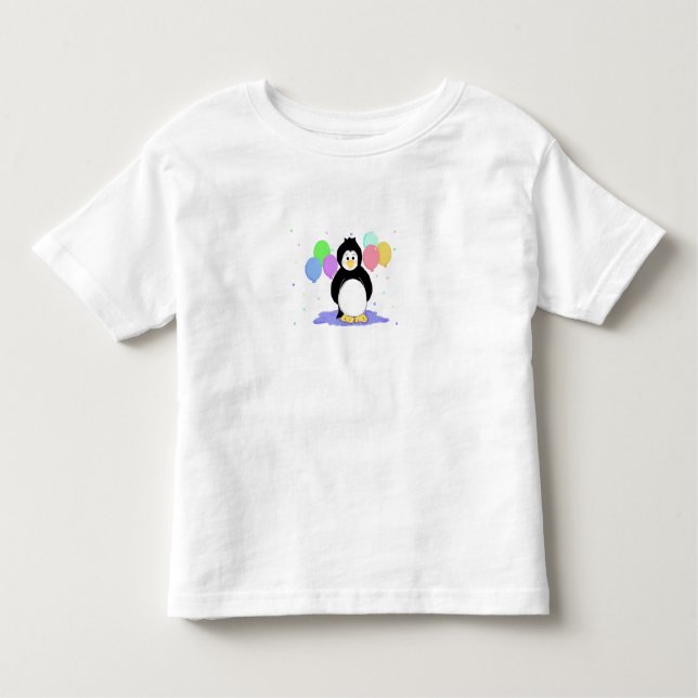 Penguin with Colorful Balloons Toddler T-Shirt (Front)