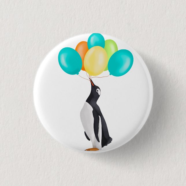 Penguin With Colourful Balloons 3 Cm Round Badge (Front)