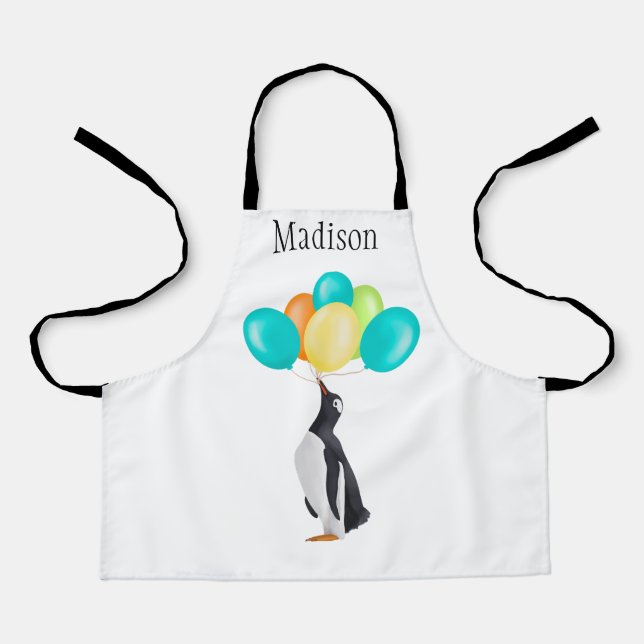 Penguin With Colourful Balloons Apron (Front)