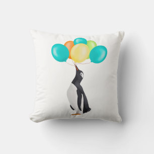 Penguin With Colourful Balloons Cushion