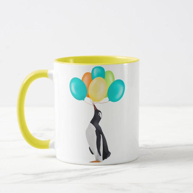 Penguin With Colourful Balloons Mug (Left)