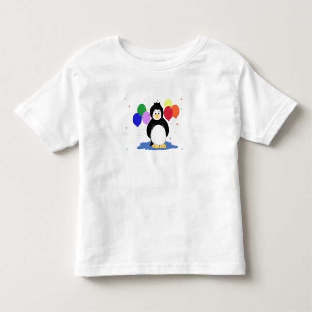 Penguin with Colourful Balloons Toddler T-Shirt (Front)
