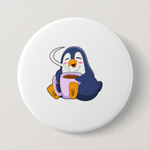 Penguin with Cup of Coffee 7.5 Cm Round Badge