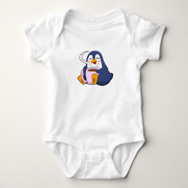 Penguin with Cup of Coffee Baby Bodysuit (Front)