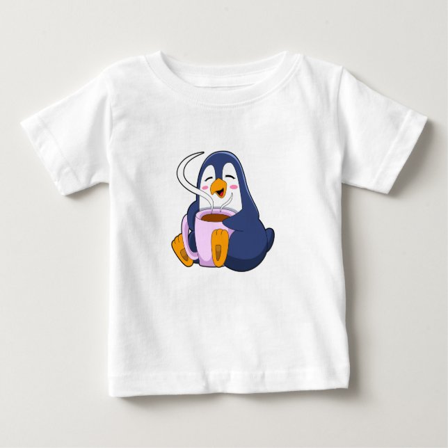 Penguin with Cup of Coffee Baby T-Shirt (Front)