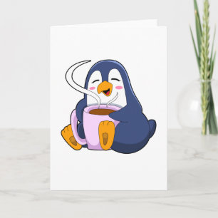 Penguin with Cup of Coffee Card