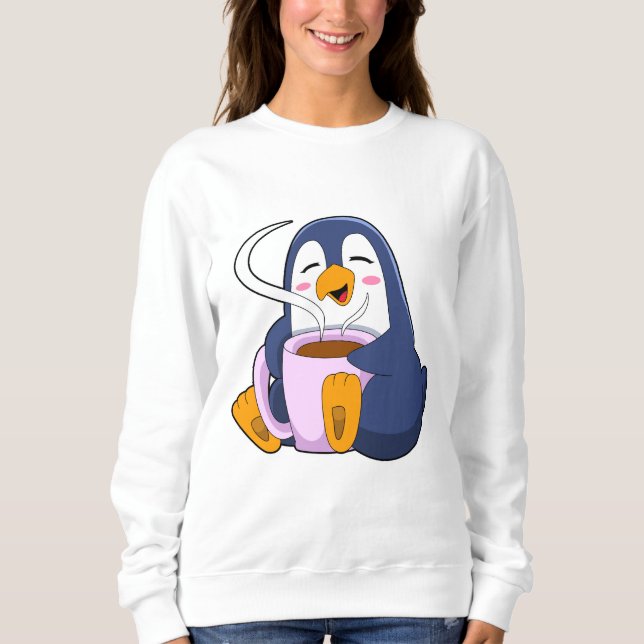 Penguin with Cup of Coffee Sweatshirt (Front)