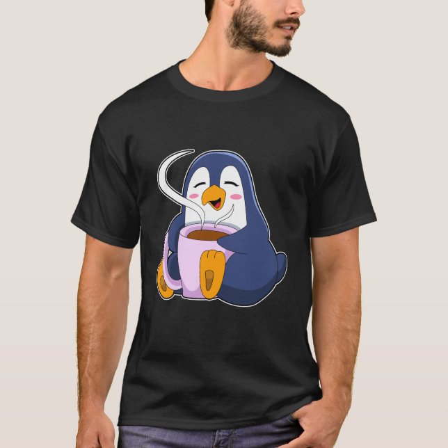 Penguin with Cup of Coffee T-Shirt (Front)