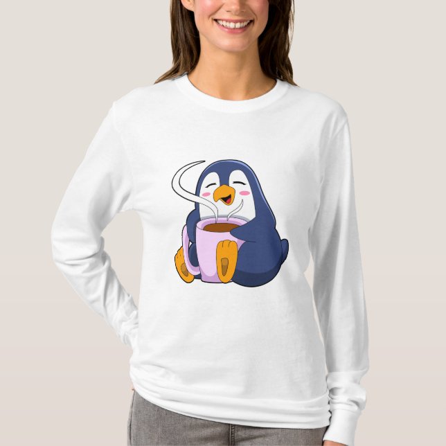 Penguin with Cup of Coffee T-Shirt (Front)