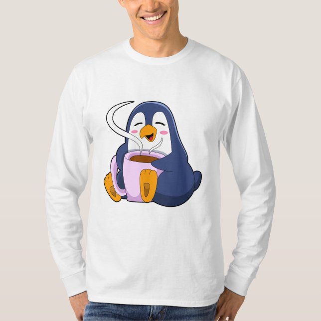 Penguin with Cup of Coffee T-Shirt (Front)