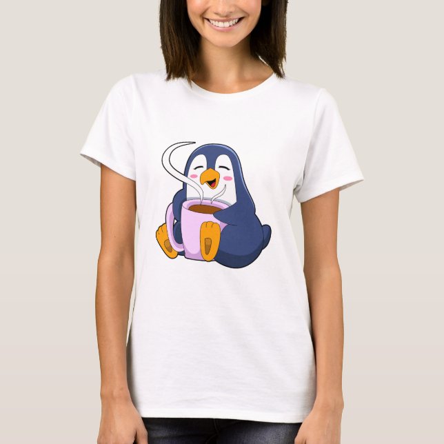 Penguin with Cup of Coffee T-Shirt (Front)