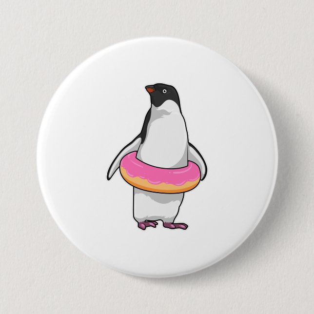 Penguin with Doughnut 7.5 Cm Round Badge (Front)