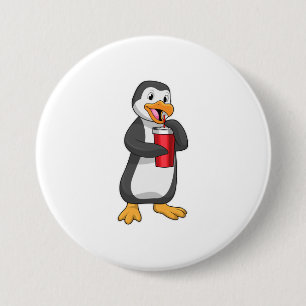 Penguin with Drinking cup with Straw 7.5 Cm Round Badge