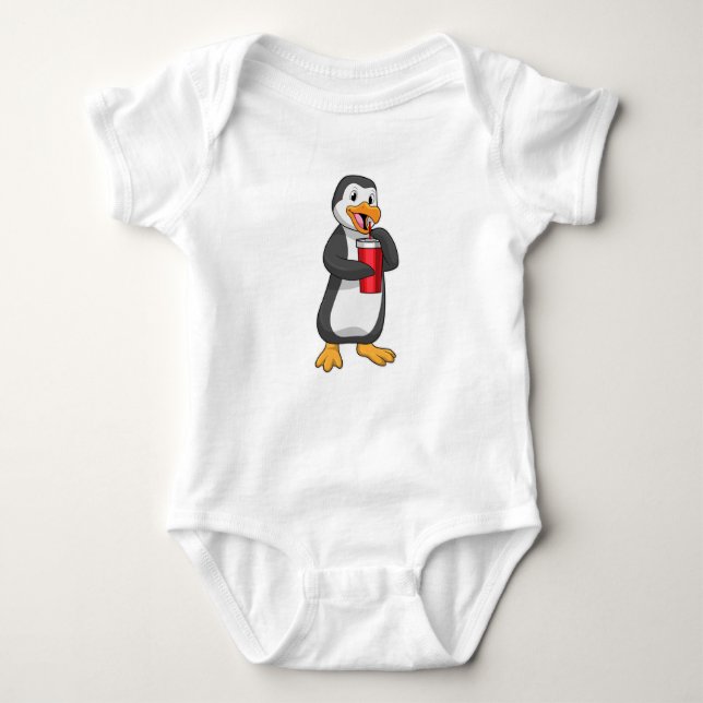 Penguin with Drinking cup with Straw Baby Bodysuit (Front)