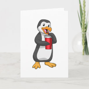 Penguin with Drinking cup with Straw Card