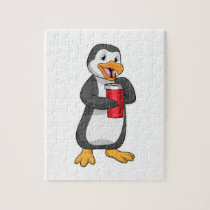 Penguin with Drinking cup with Straw Jigsaw Puzzle