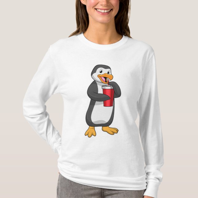 Penguin with Drinking cup with Straw T-Shirt (Front)