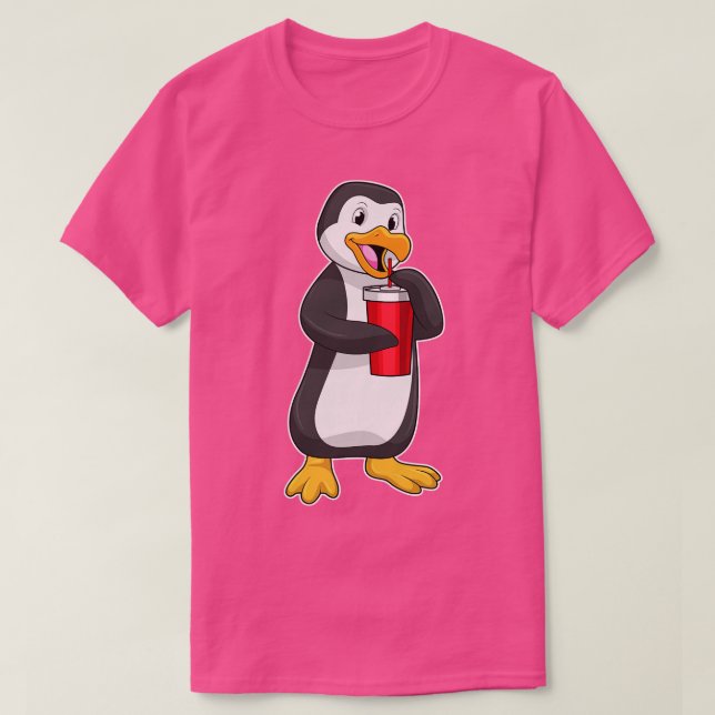 Penguin with Drinking cup with Straw T-Shirt (Design Front)