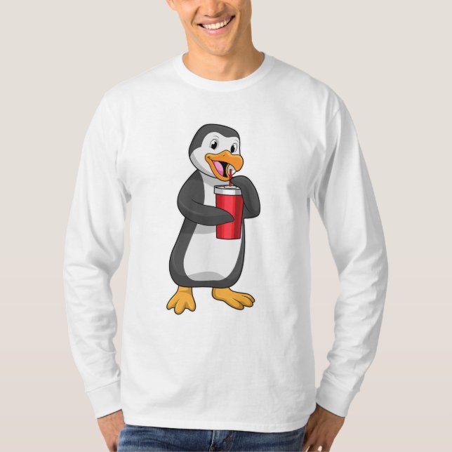 Penguin with Drinking cup with Straw T-Shirt (Front)