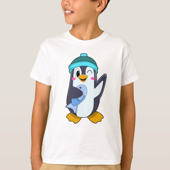 Penguin with Fish & Hat T-Shirt (Front)
