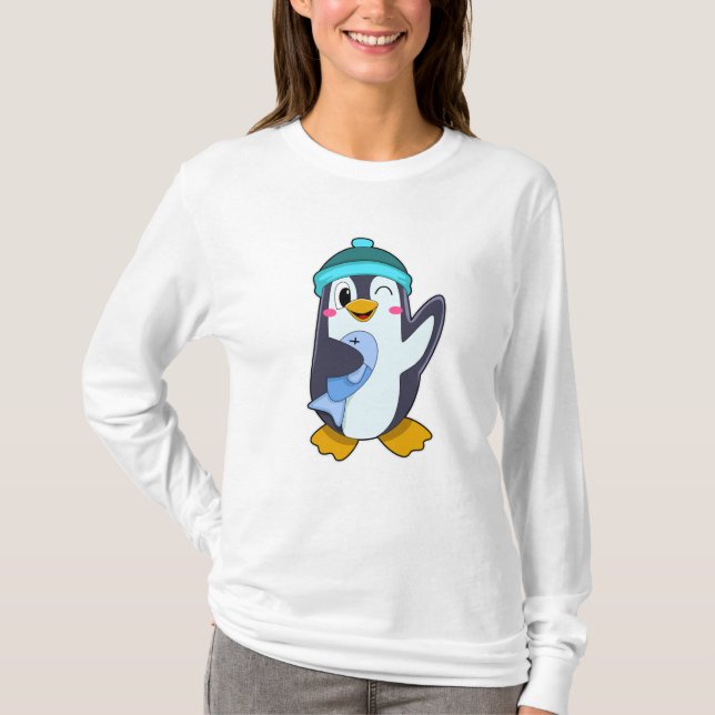 Penguin with Fish & Hat T-Shirt (Front)