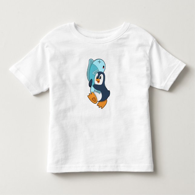 Penguin with Fish Toddler T-Shirt (Front)