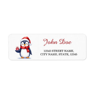 Penguin with Gift Box Christmas Return Address